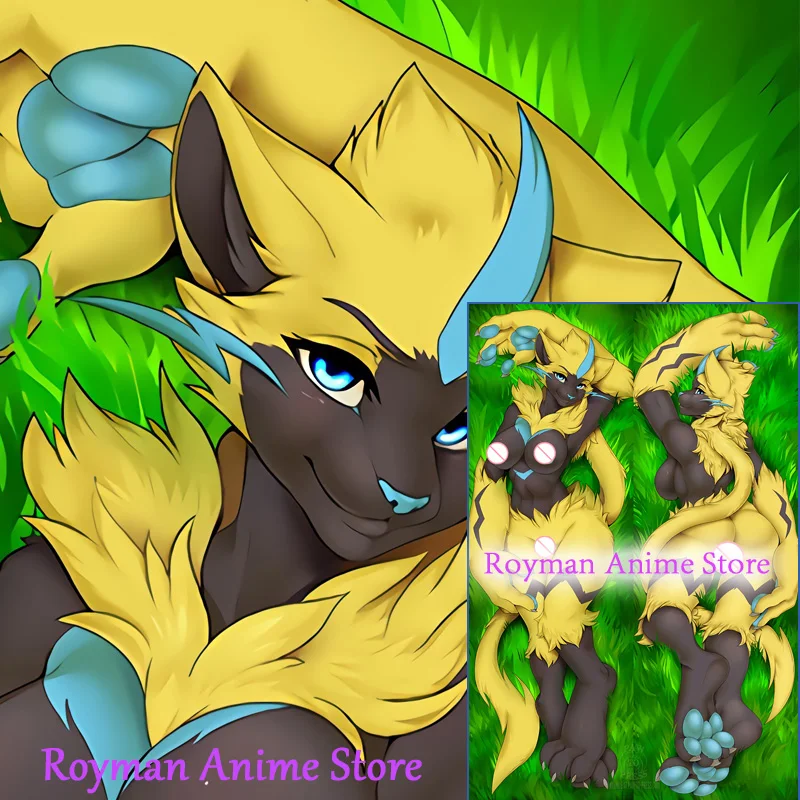 Dakimakura Anime Zeraora Lightning Cat Furry Double Face Print Fodera Per Cuscino A Grandezza Naturale