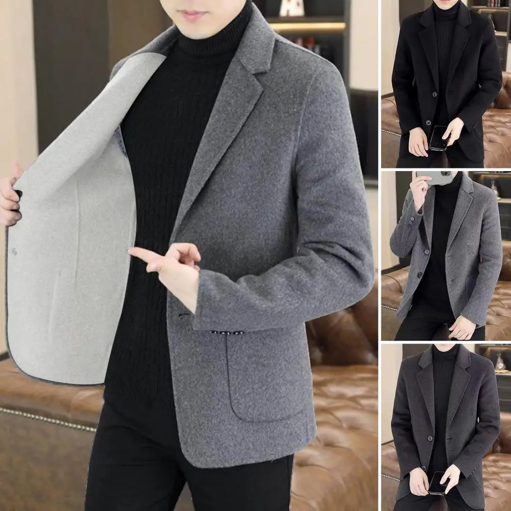Denim Short Jacket Men Long Sleeve Suit Coat with Vertical Pockets Elegant Wool Suit Coat with Lapel Pockets Classic Jacket