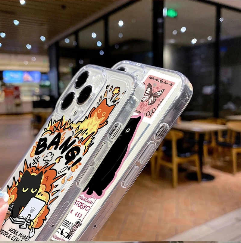 Lovely Black Cat Clear Phone Case - Creative Cover