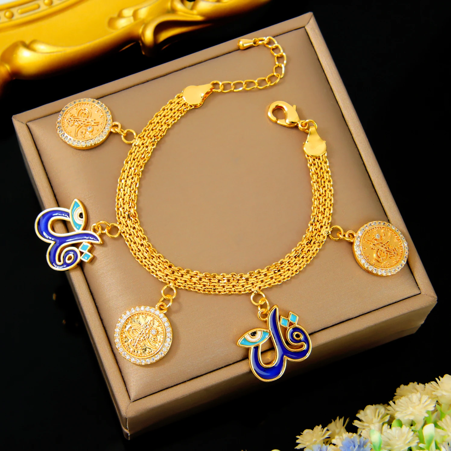 Arabisches Mode-Armband, 21 Karat vergoldet, türkische Vintage-Zirkonia-Münzen, handgefertigte Ketten, Dubai, Damen-Event-Party-Schmuck – Detail 7