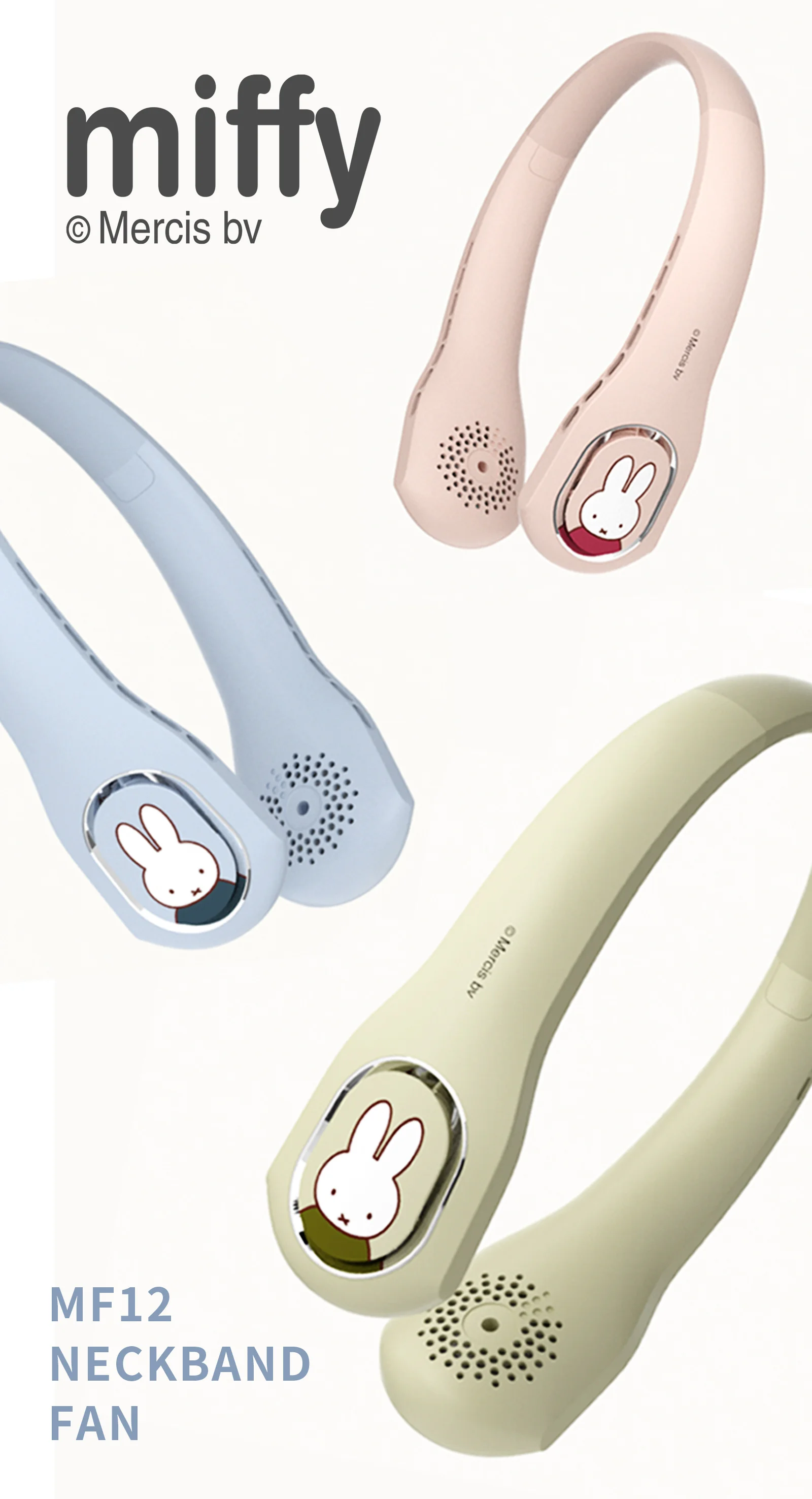 Miffy x Mipow Neck Fan Hanging Neck Portable Hanging Fan Summer Air Cooling Bladeless Neckband For Outdoor Sports Trave