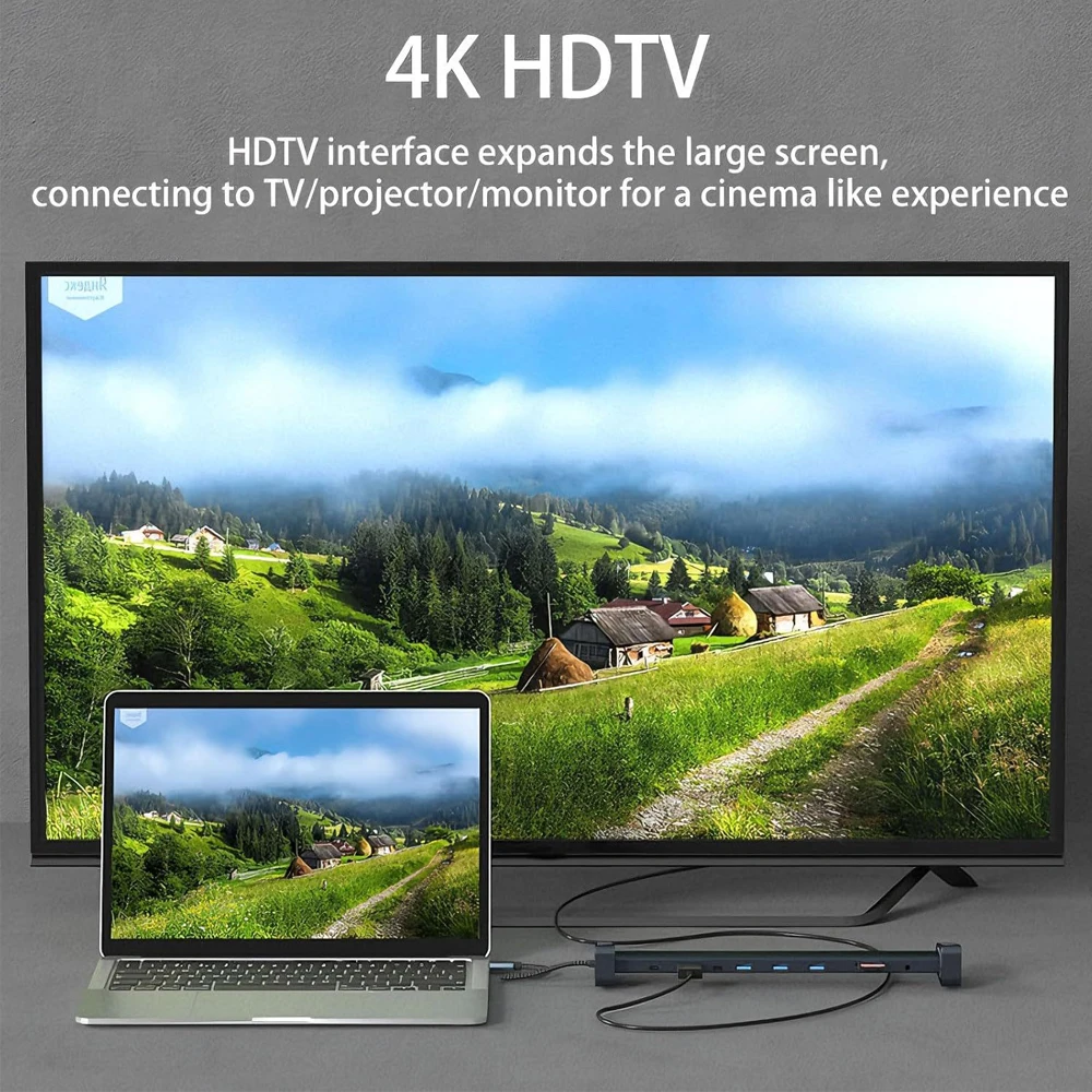 KEBIDUMEI 10 in 1 USB3.0 허브 타입-C 접이식 노트북 스탠드 베이스 PD 100W 4K HDTV SD TF 리더 100Mbps LAN 확장 도킹 스테이션