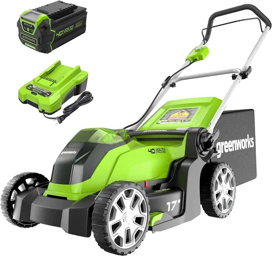 

Greenworks 40V 17" Cordless (Push) Lawn Mower (75+ Compatible Tools), 4.0Ah Battery and Charger Included