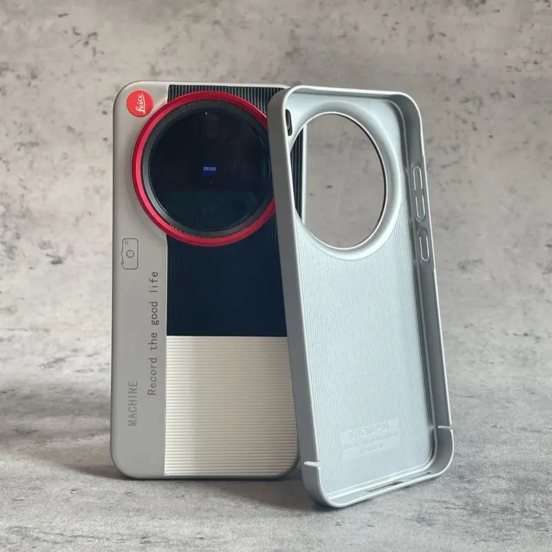 Elegant Vertical Striped Leather Case with Camera-Style Protection and Shockproof Bumper