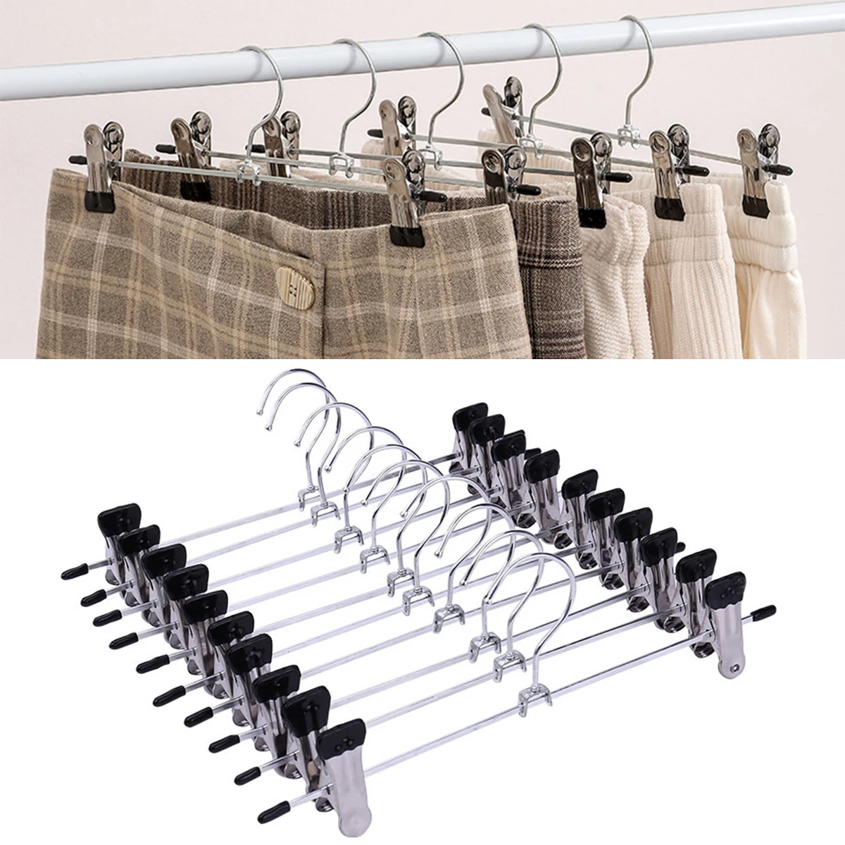 

10pcs Metal Anti-slip Plastic Dip Drying Rack Stainless Steel Convenient Trouser Rack Trouser Clip Clothes Rack Wardrobe Trouser