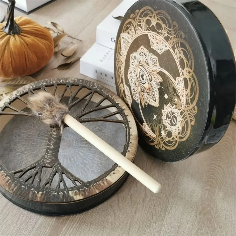 25cm Sound Healing Tool Faux Sheepskin Drumhead Percussion Musical Instrument Lunar Eclipse Shaman Drum Alchemical Moon Style