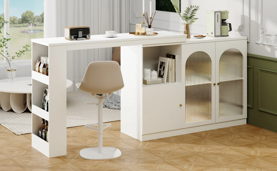 360 ° Drehbarer Bartisch (Hauptkörper 120 x 40 x 97 cm), moderner und schlichter weißer drehbarer Ess- und Barschrank, multifunktional – Detail 10