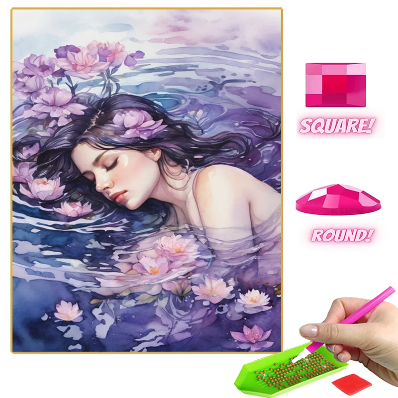 

Алмазная живопись 5D, мультяшная фиолетовая красивая девушка, фантазия 2024, новинка, полный семейный Лотос, Набор для вышивки, декор для начинающих