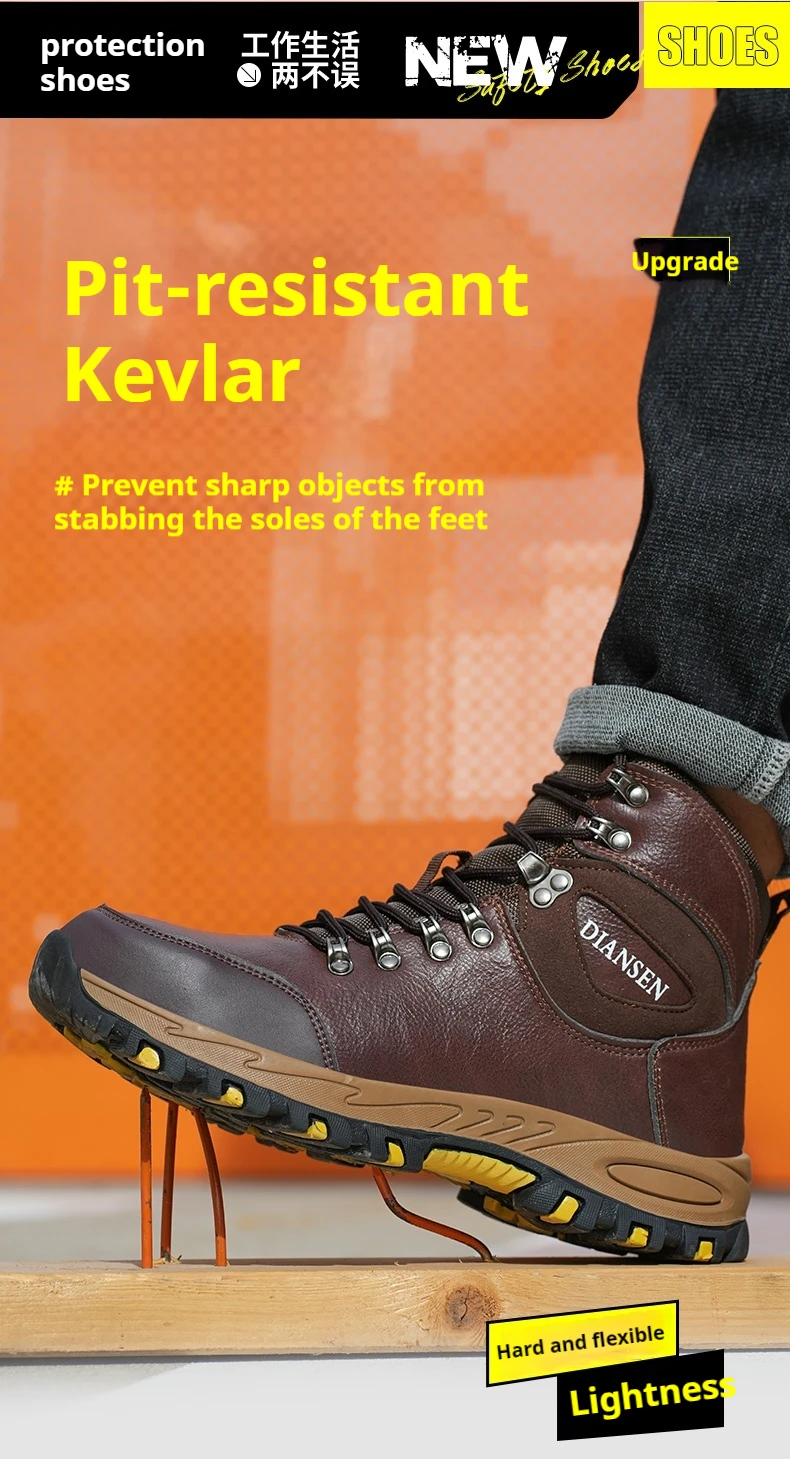 Unzerstörbare Bauarbeitsschuhe für Herren, Sicherheitsstiefel mit Stahlkappe, wasserabweisend, rutschfest, pannensicher, Arbeitsstiefel – Detail 8