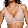 Wireless Deep V Bra Large Size Comfortable Nylon Fabric Anti Sagging Seamless Gathered One Piece Big Cup Bra for Young Women