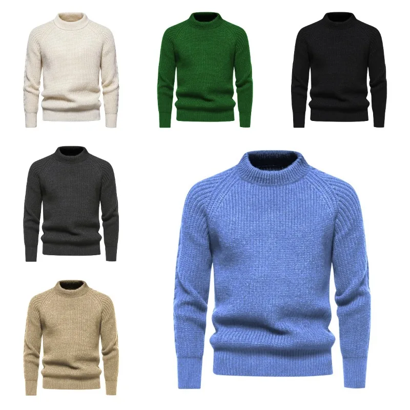 Autumn Round Neck Three-dimensional Striped Jacquard Design Soft Men's Long Sleeved Sweater