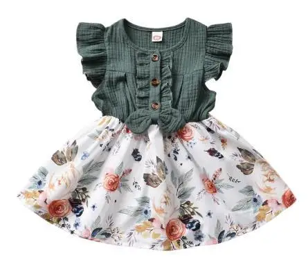 Tanie 2022 lato 1-5 lat dziewczynek sukienka kwiatki z kokardkami drukuj