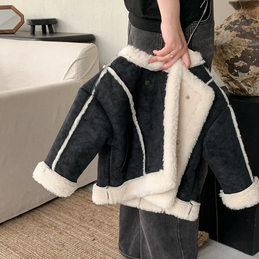 

2023 Winter Girls Cool Thick Warm Fleece Jacket Baby Kids Children Coat Outerwear