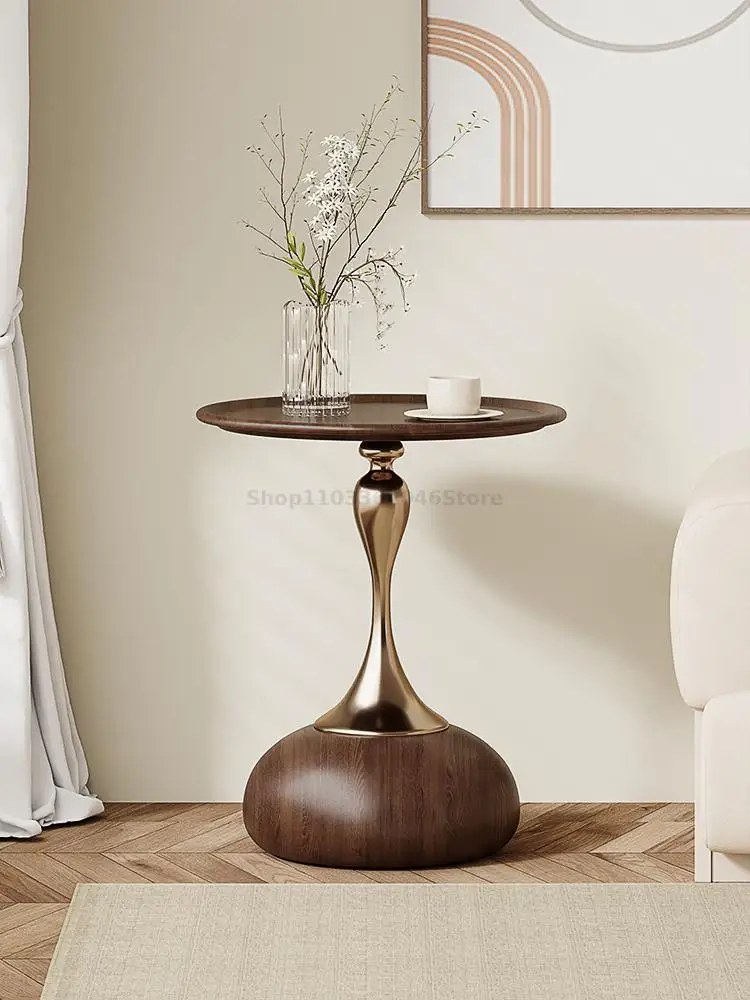 Walnut Color Side Table Italian Minimal Round Table Round Coffee Simple Light Luxury Bedside Sofa Small