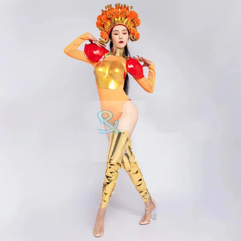 

New Chinese Style Festival Stage Costumes Golden Jumpsuit Nightclub Female Singer Gogo Dancer Clothing Rave Outfits DWY7966