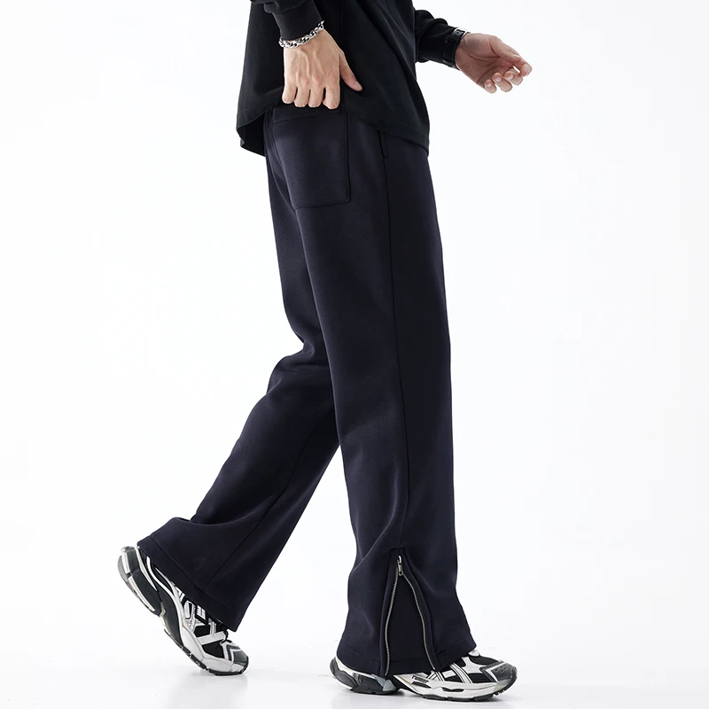 Personalized Knitted Casual Pants Men Thick Wide Leg Fashion Streetwear Designer Trousers Loose Male Zipper Pants 5