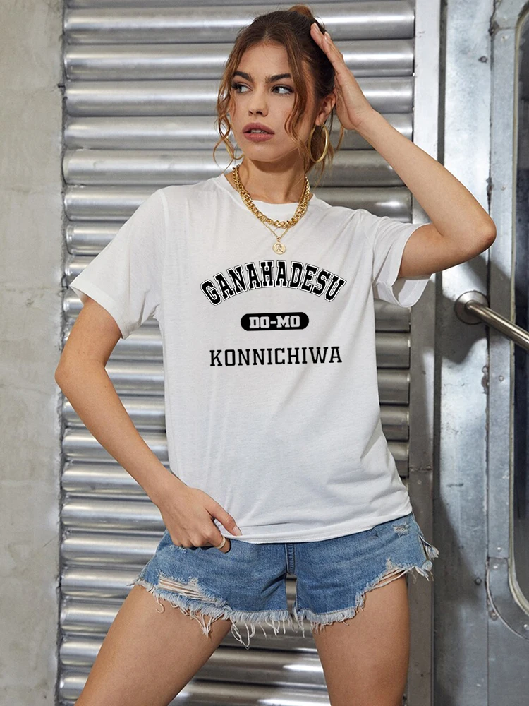 

Летняя футболка Ganaha Okinawan с надписью, женские летние дышащие топы с круглым вырезом, одежда большого размера, Повседневная хлопковая уличная одежда
