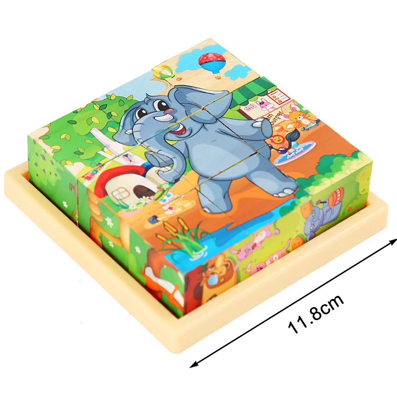 3D cube Wooden puzzle children's nine pieces six-sided wooden block tray children's Montessori learning educational puzzle toys 3