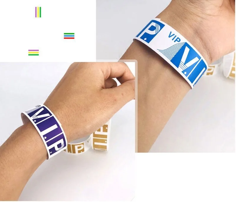 100pcs Party Paper Bracelet Synthetic Paper Plastic Wristbands Sticky Wristband Print VIP Pattern Paper Card Party Wristbands