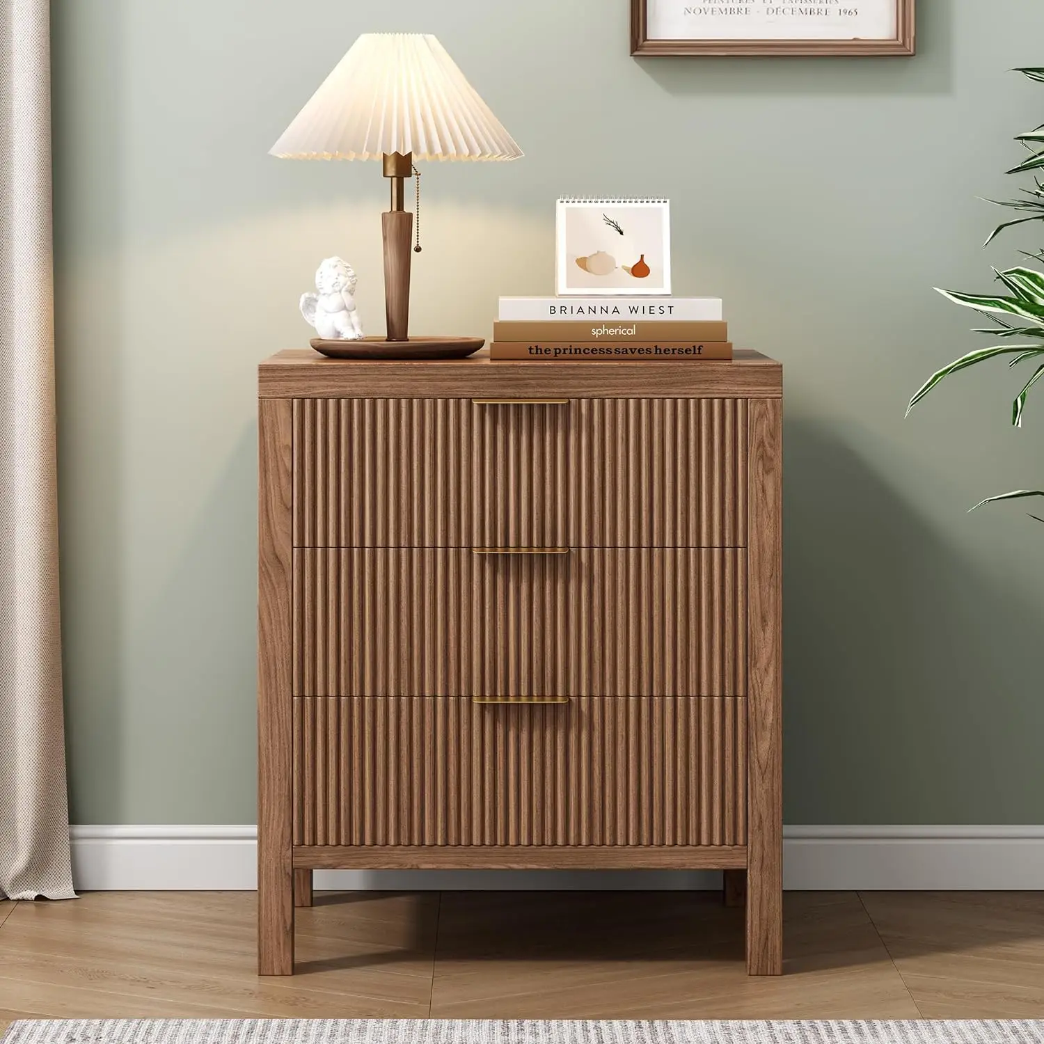 Set Dresser and Nightstand Sets Bedside Tables Mid Century Nightstands with 3 Wide Drawers for Bedroom Kids Room Hallway