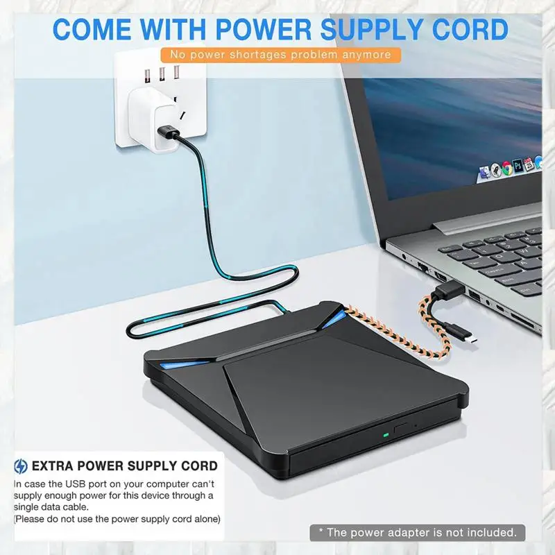 Hot Selling-External DVD Drive, USB 3.0 Type-C, Portable CD DVD Burner With Dual USB Ports And Card Slots,External Drive, US