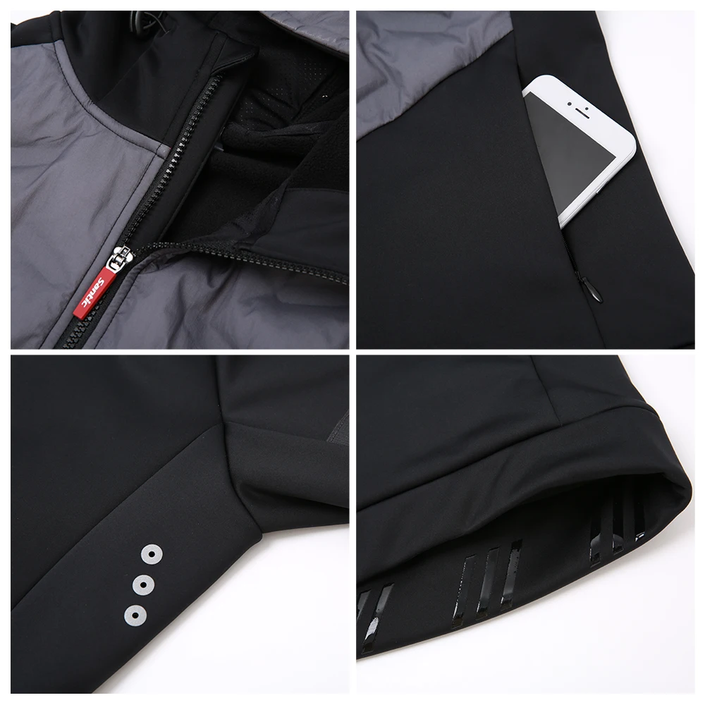 Santic Men's Winter Cycling Jacket Cotton Thicken Warmth New Cycling Jacket Hooded Warm Windproof Road Bike M0C01120