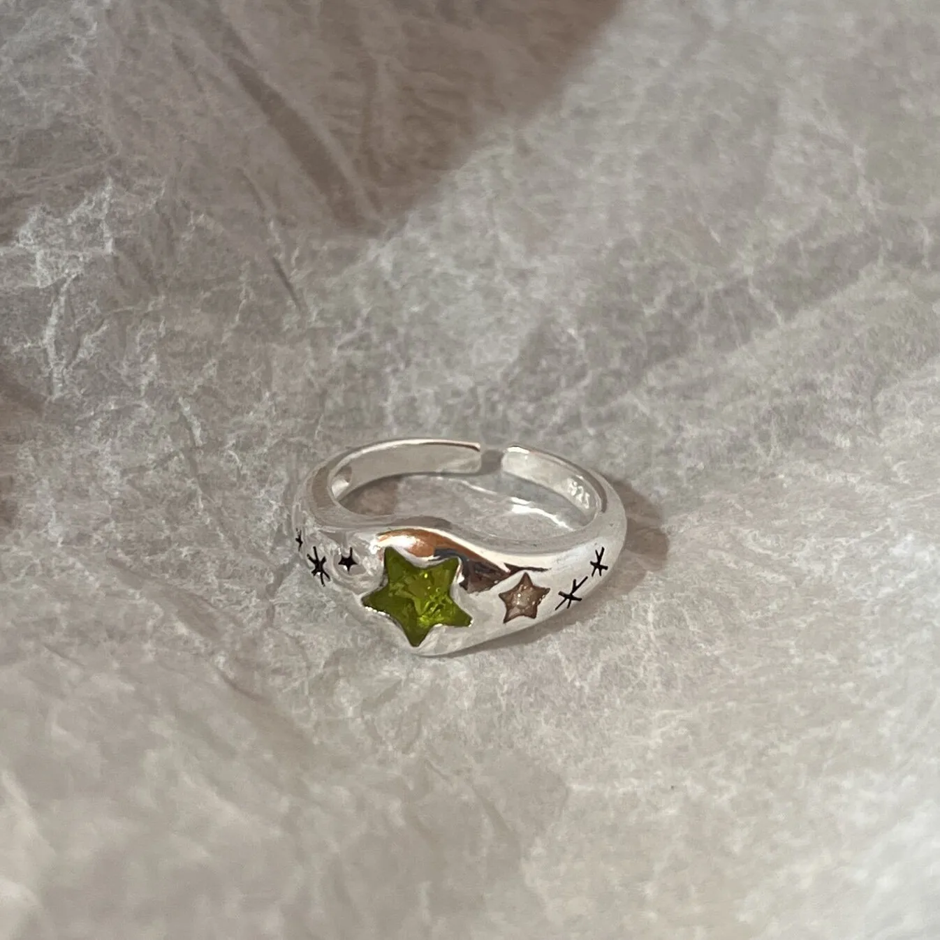 Gothic Punk Heart Star Cross Ring - Adjustable Silver Alloy