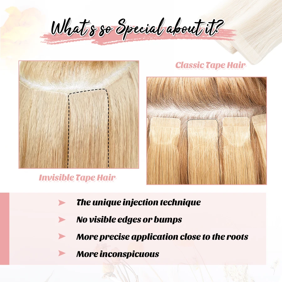 Neitsi 12"-24" PU Skin Weft Tape In Hair Extensions Virgin Remy Human Hair Invisible Straight Injected Hand Tied Tape Ins