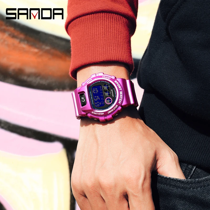 SANDA Luxury Personality Mens Electronic Watches HD LED Digital Display Multifunctional Alarm Clock Military Watch For Men Reloj