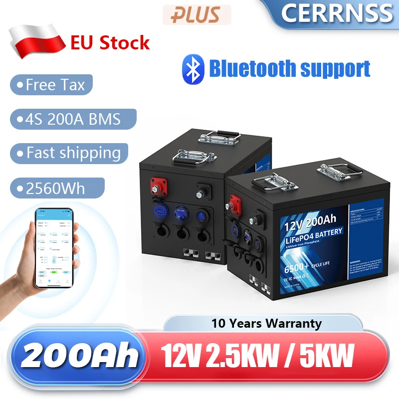 

12V 200AH 100AH 150AH LiFePO4 Battery Pack 12.8V Lithium Battery 6000+ Cycle With Bluetooth BMS Grand A Cells For Boat RV NO TAX