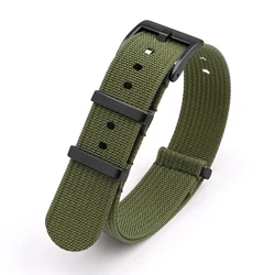 Ribbed Nylon Military - Style Watch Strap - Breathable Fabric Replacement Band - 20mm (Army green - black)