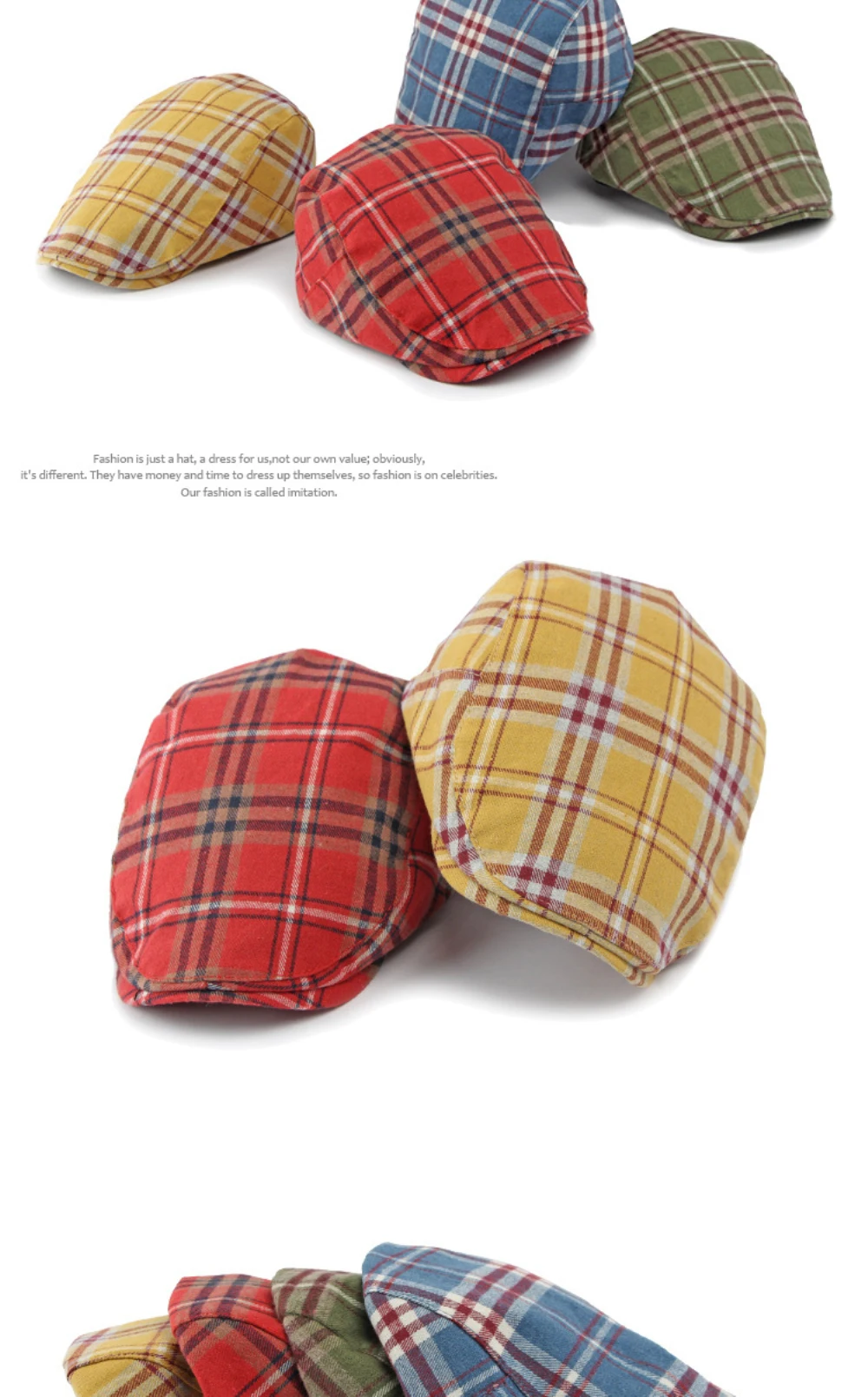 HT4628 Baskenmützen Neue Frühling-Sommer-Sonnenkappen für Herren und Damen Künstler-Malermütze Karierte Baskenmütze Vintage Ivy Flatcap Unisex Baskenmütze – Detail 2