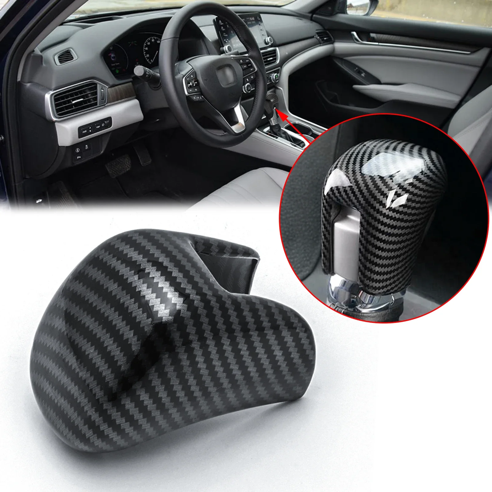 탄소 섬유 스타일 인테리어 기어 시프트 노브 캡, 풀 커버 몰딩 트림, 혼다 어코드 2018 업, CRV/HRV 2023 업, 시빅 2022 업