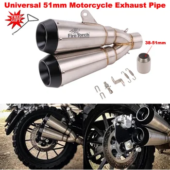 Universal Motorcycle Exhaust Escape Modified Connecting 51mm Double Holes Moto Muffler For MT-09 R1 Z1000 ER6N S1000RR DL250