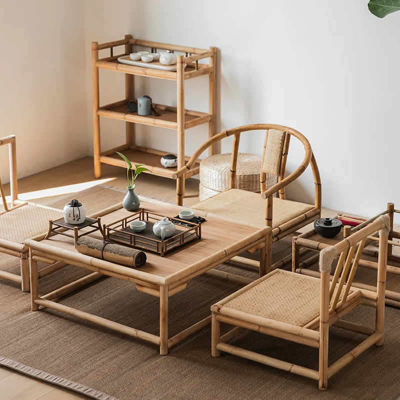 Natural Bamboo Tea Water Rack Zen-Inspired Coffee Table Living Room Tea Room Storage Stand Raised Fence Japanese Furniture