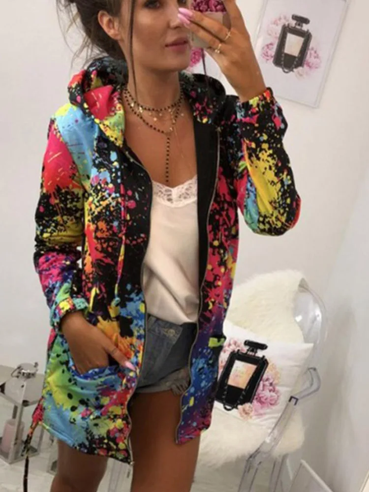 

Outerwear & Coats Jackets Fashion Tie dyeing Print Outwear Sweatshirt Hooded Overcoat coats and jackets women 2022