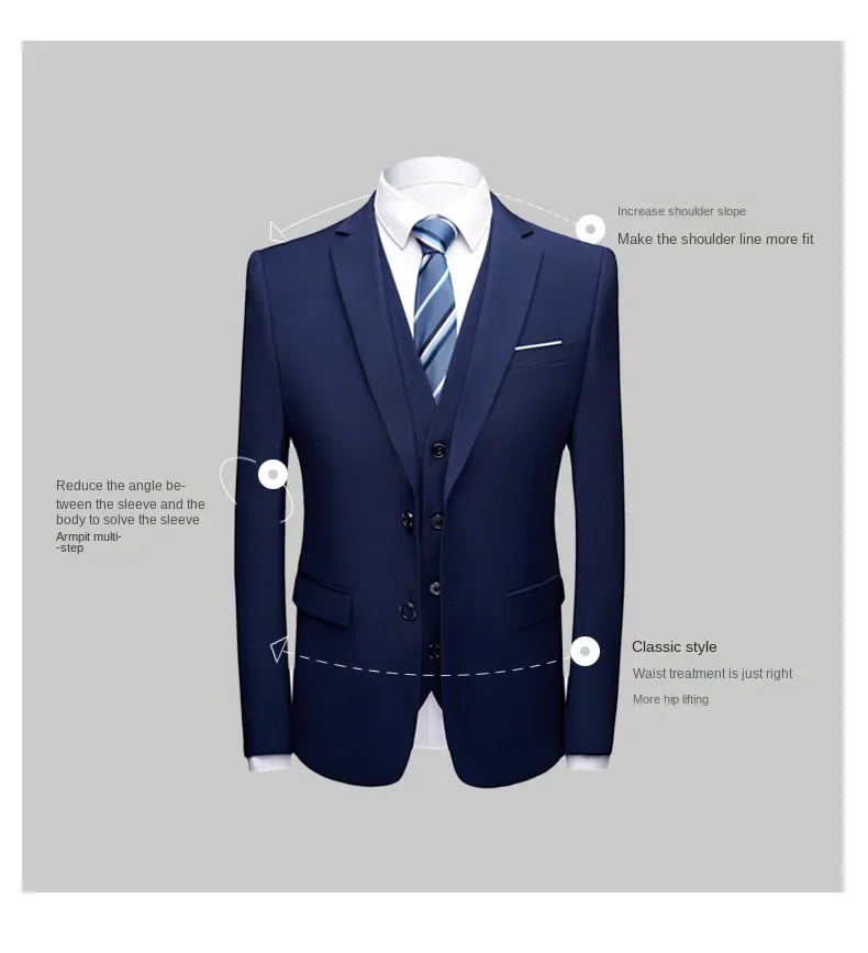 Description Picture 3 of itemSuits For Men Wedding Blazers Set Elegant 3 Pieces Jackets Vest Pants Luxury Business Formal Full Coats 2023 Free Shipping
