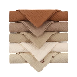 Set of 5 Soft Cotton Gauze Baby Washcloths - Absorbent and Gentle (Khaki)