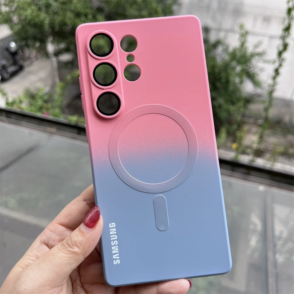 Luxury Silicone Gradient Case with Lens Protection and Magnetic Bumper Cover