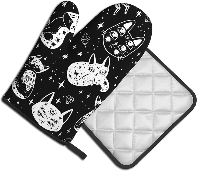 Black Skull Oven Mitts and Pot Holders Sets Pot Holders for