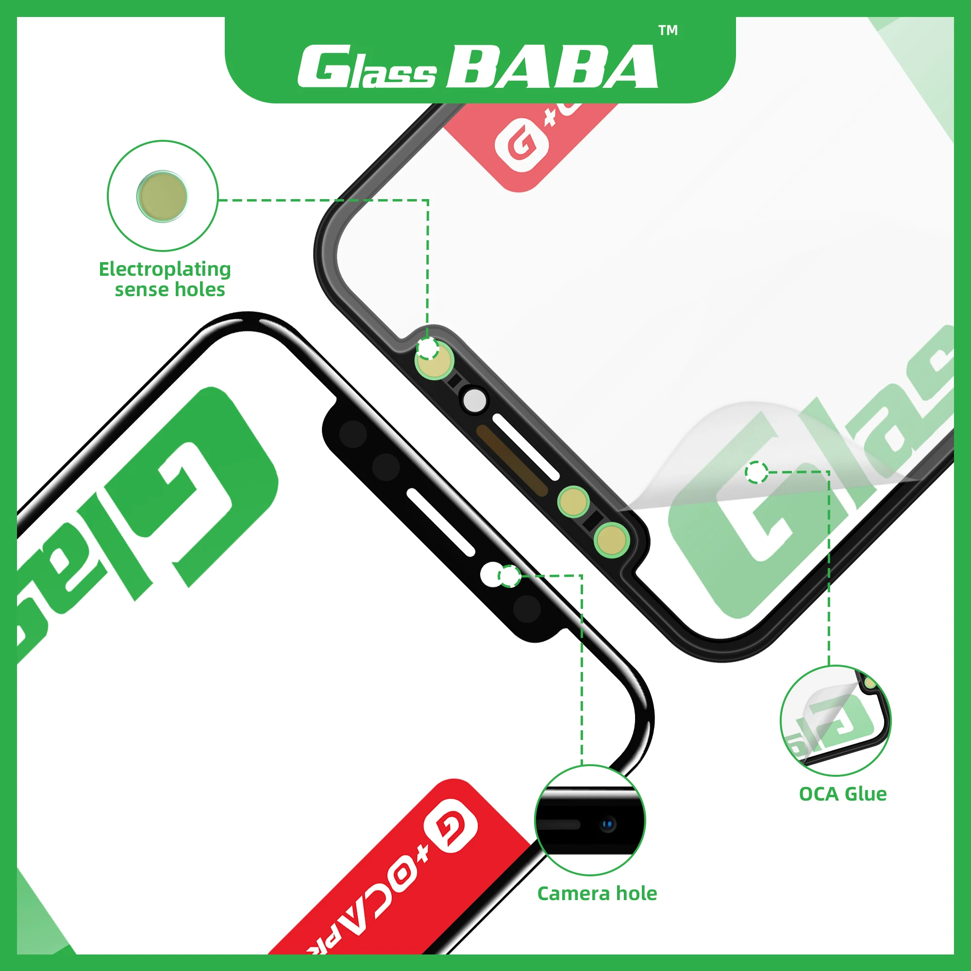 GLASS BABA G+OCA Glass+OCA 2in1 LCD touch lens phone lcd touch lens for iPhone 12 13 11 14 plus 15 16 pro max mini X XS XR MAX 5pcs