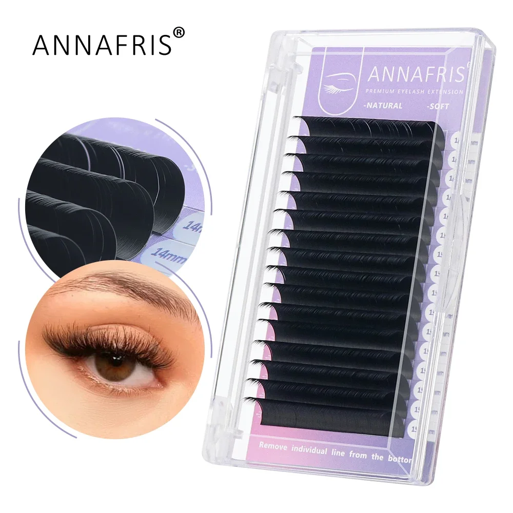 Eyelash Extension ANNAFRIS 16rows Tray Matte Black C D DD Curl Individual Eyelash Extension Premium Faux Mink Classic Lash Natural Soft False Lash
