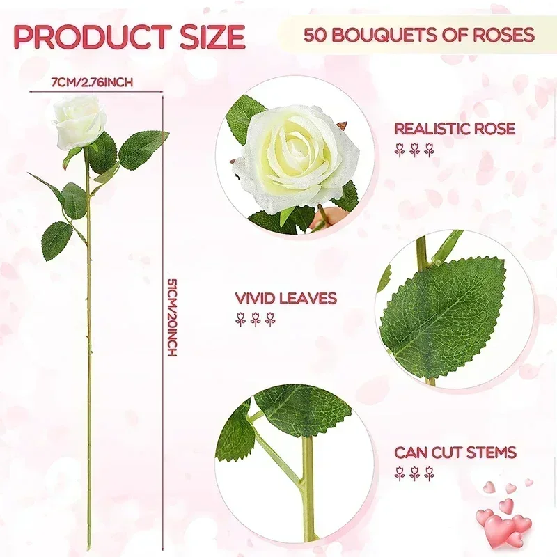 50 Pcs Artificial Flowers Silk Roses Bouquet for Home Wedding Centerpieces Party Decorations