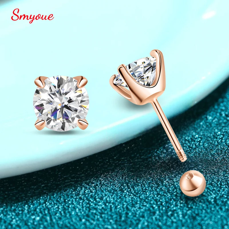 Smyoue 0.5CT 1CT 2CT GRA Certified Moissanite Stud Earrings for Women Sparkling D Color Lab Diamond 925 Sterling Silver Jewelry