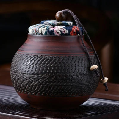 

Purple Pottery Tea Pot Kung Fu Tea Set Pu'er Tea Sealed Small Tea Storage Pot Chinese Retro Jar for Tea