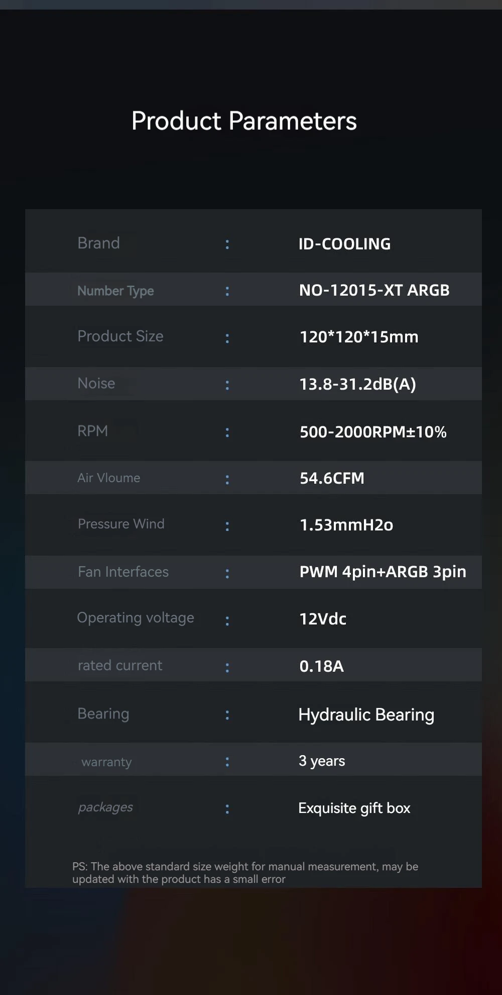 ID-COOLING NO-12015-XT ARGB Ultra Thin CPU Heatsink Fan PWM Temperature Control