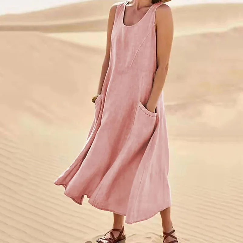 S0dd0f4ce0d49427fbe5086f93edb4298b Solid Casual Loose Summer Long Dresses For Women, Elegant Pretty Women's Plus Size Midi Dresses Simple Female Maxi Dress Mallzona