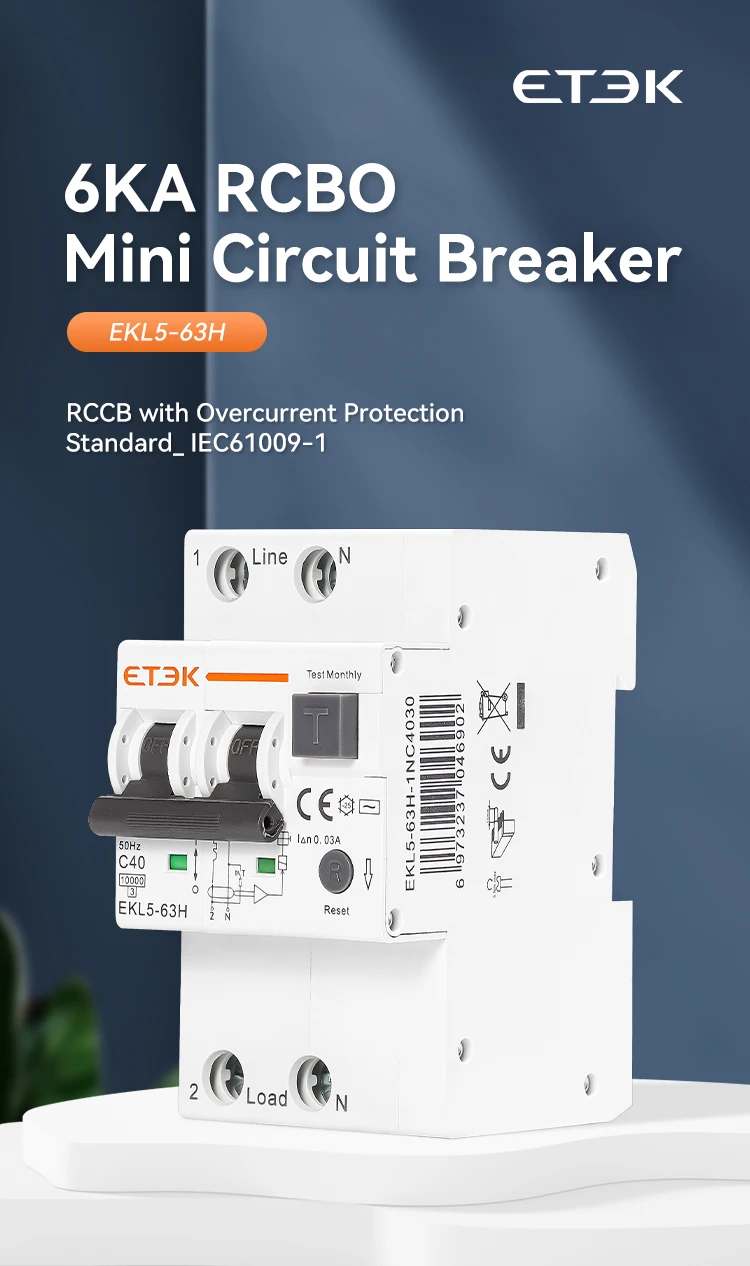 ETEK Type AC RCBO Residual Automatic Circuit Breaker 10KA 2P 4P 16A 25A 40A 63A