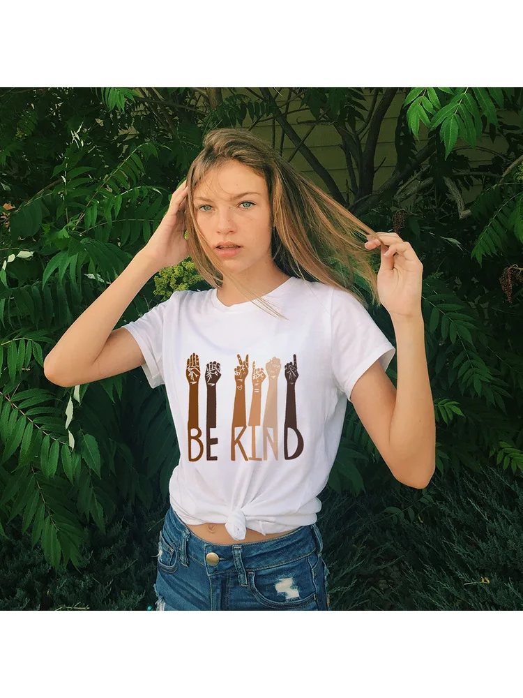 

Женские футболки с рисунком Be Kind, винтажные повседневные топы с коротким рукавом и надписями в стиле Харадзюку, хипстерские футболки