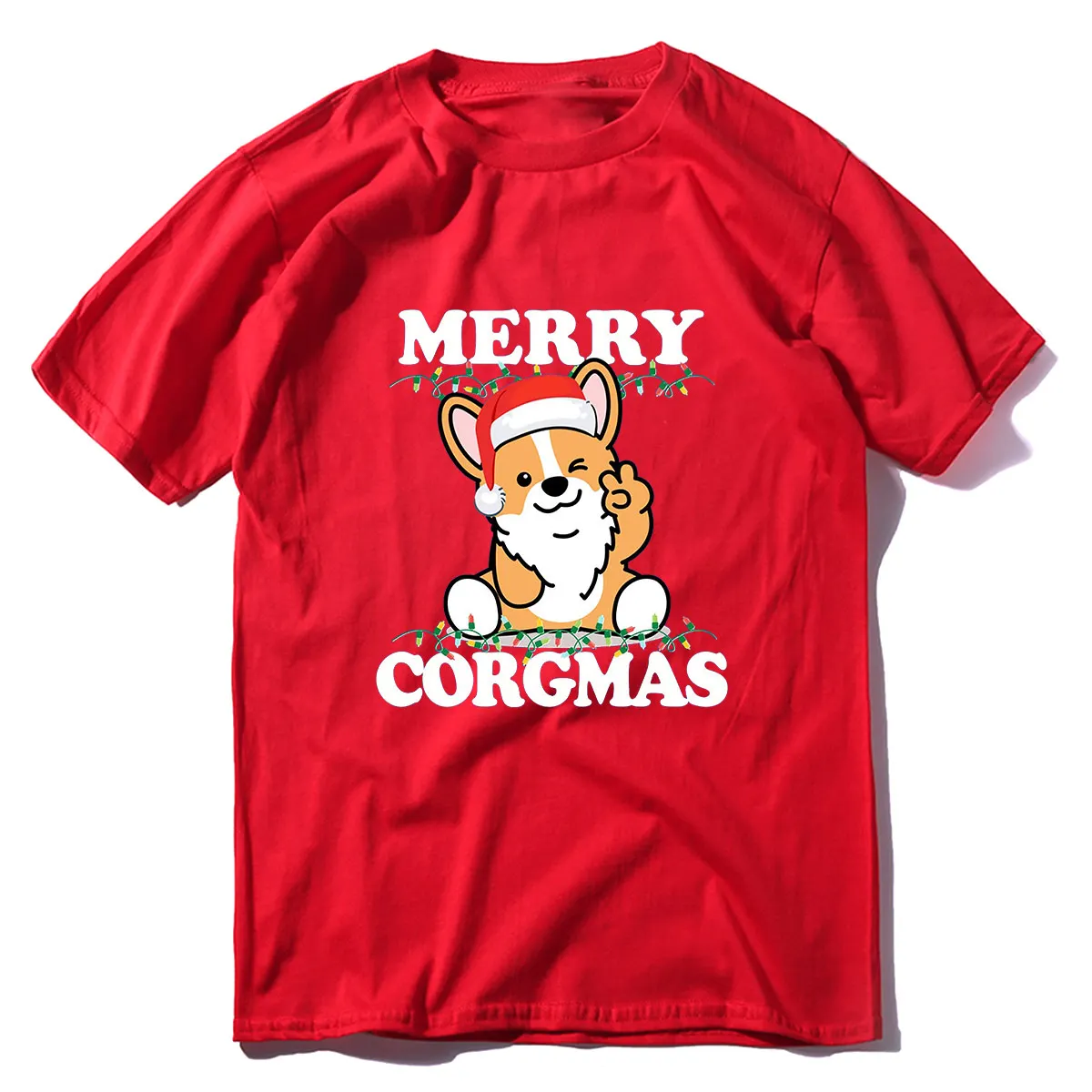 

Unisex 100% Cotton Cute Dog Christmas Merry Corgmas Funny Corgi Christmas Shirt Men Oversized T-Shirt Casual Streetwear Tee